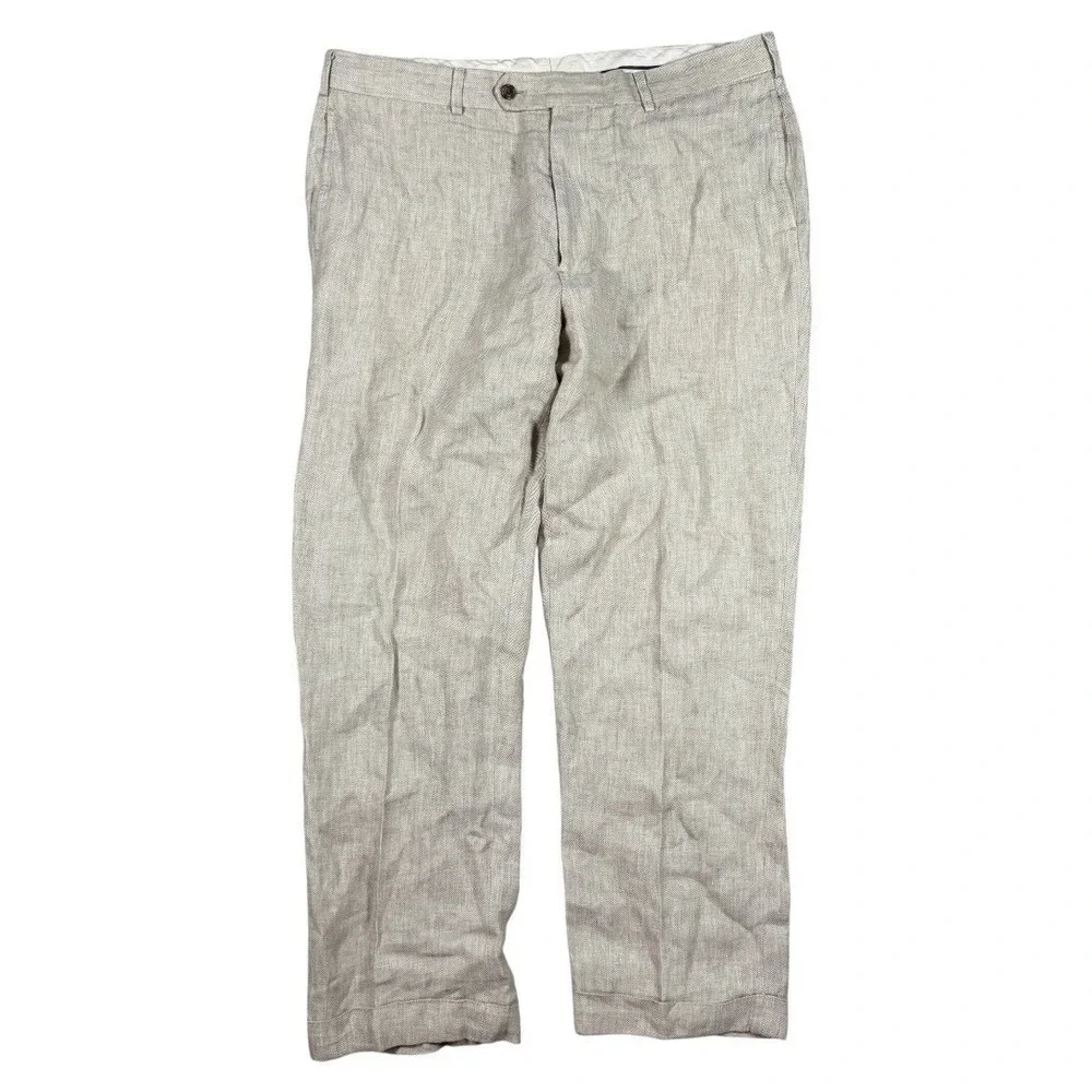 Brooks Brothers Irish Linen Old Money Pants Herringbone Cuffed 38x32 Fit 37x29